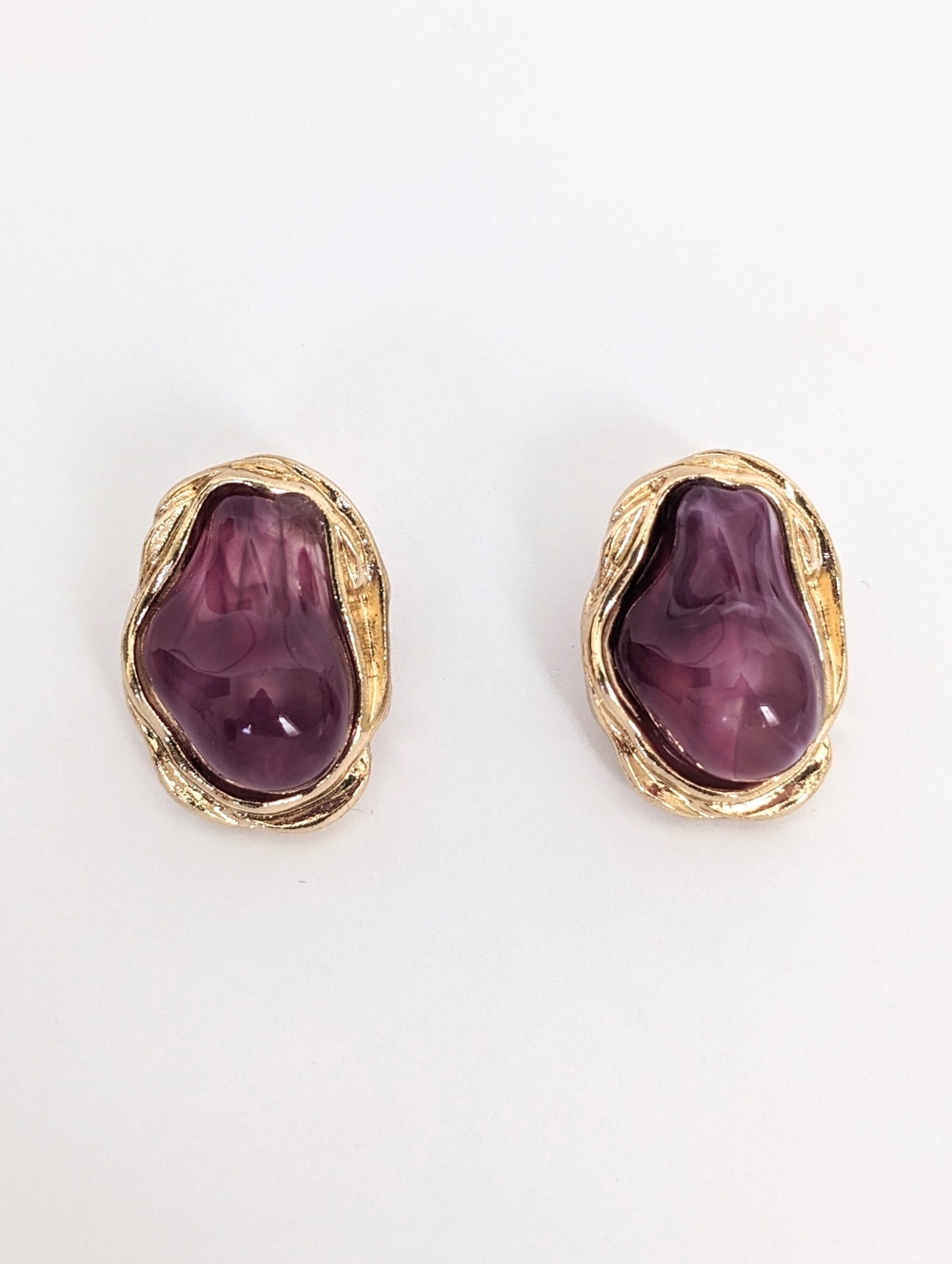 Purple Cabochon Stone Earrings
